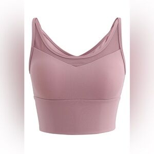 MESH SPLICED CRISSCROSS MEDIUM-IMPACT SPORTS BRA IN BERRY